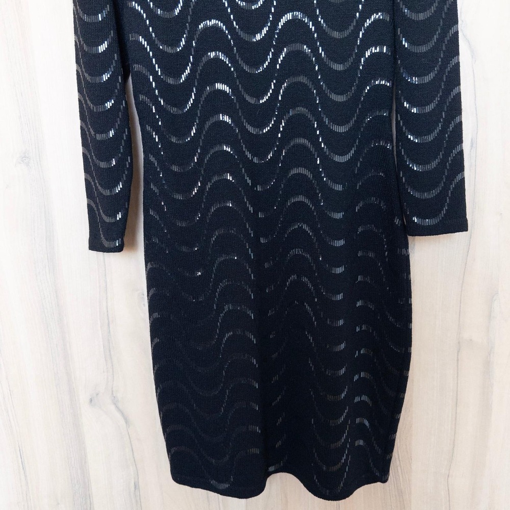 Vintage Lillie Rubin Sequin Sweater Dress Size 6 Black Mock Neck Retro Glam Chic - Picture 4 of 8